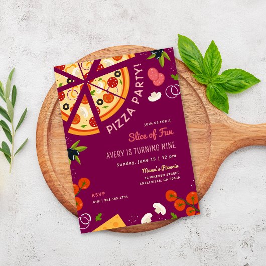 Invitation Partie de Pizza Anniversaire de enfant amusante