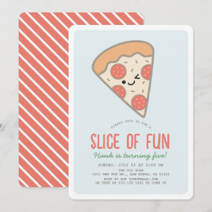 Invitation Partie de Pizza Party Kawaii Blue Boy Anniversaire
