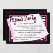 Invitation Partie de pyjama dans le noir et le rose (Devant / Derrière)