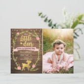 Invitation Partie de région boisée d'or de rose de fille (Debout devant)