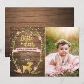 Invitation Partie de région boisée d'or de rose de fille (Devant / Derrière)