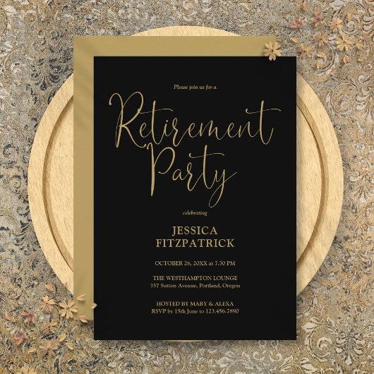 Invitation Partie de retrait de script noir et or