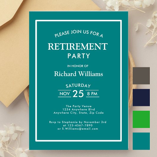 Invitation Partie de retraite Classique Turquoise