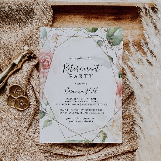 Invitation Partie de retraite de la fibre verte d'or géométri