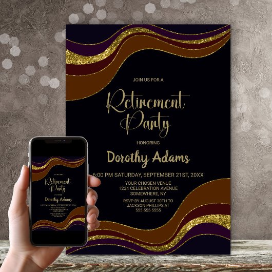 Invitation Partie de retraite de la Parties scintillant d'or 