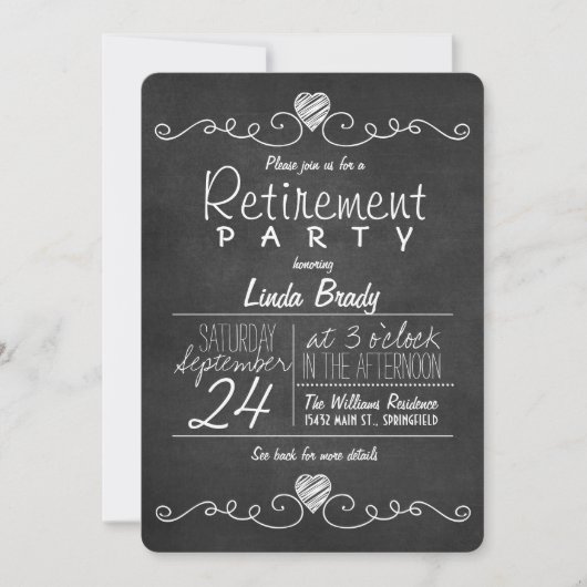 Invitation Partie de retraite de tableau noir et blanc (Devant)