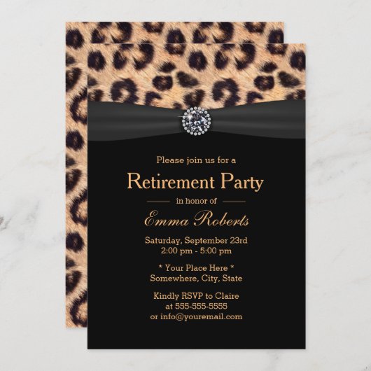 Invitation Partie de retraite Diamant et Empreinte de léopard (Devant / Derrière)