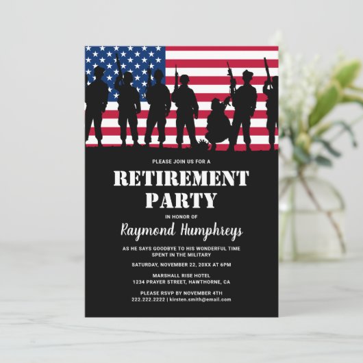 Invitation Partie de retraite | Drapeau militaire (Debout devant)