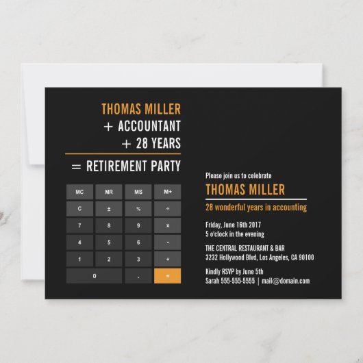 Invitation Partie de retraite du calculateur financier (Devant)