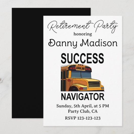 Invitation Partie de retraite du conducteur d'autobus scolair (Devant / Derrière)