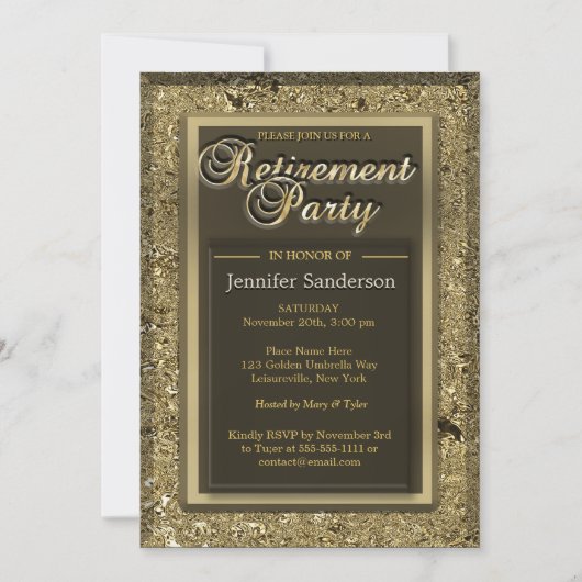 Invitation Partie de retraite | Elegant Golden Office Directo (Devant)