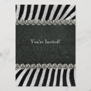 Invitation Partie de retraite en cuir noire de fausse pierre