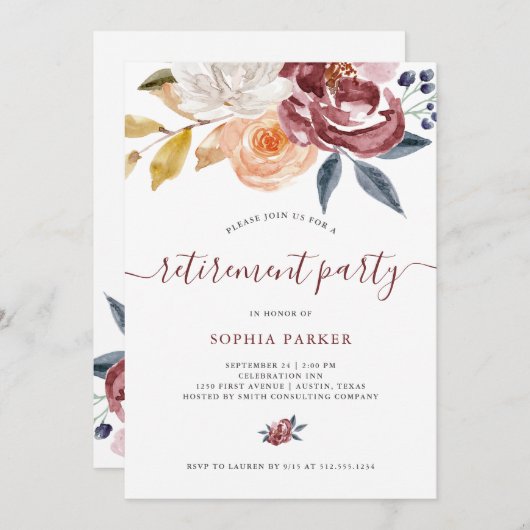 Invitation Partie de retraite florale de l'aquarelle | de (Devant / Derrière)