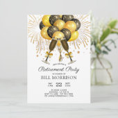 Invitation Partie de retraite Gold Black Balloons Champagne (Debout devant)