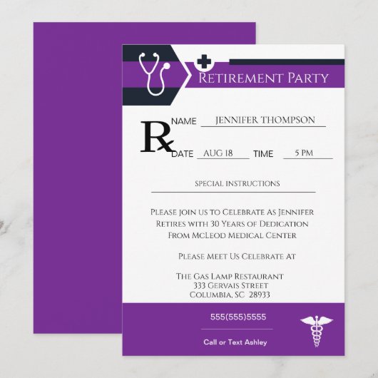 Invitation Partie de retraite Médicale du carnet d'ordonnance (Devant / Derrière)