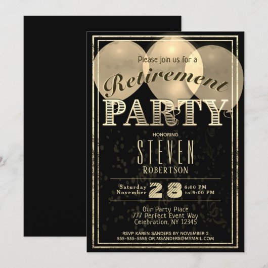 Invitation Partie de retraite | Modern Gold Festive (Devant / Derrière)