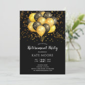 Invitation Partie de retraite moderne Gold Black Ballons Noir (Debout devant)