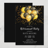 Invitation Partie de retraite moderne Gold Black Ballons Noir (Devant / Derrière)