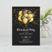 Invitation Partie de retraite moderne Gold Black Ballons Noir (Debout devant)