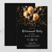 Invitation Partie de retraite moderne Gold Black Ballons Noir (Devant / Derrière)