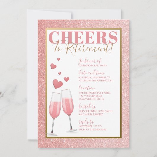 INVITATION PARTIE DE RETRAITE %PIPE% CHAMPAGNE ROSE (Devant)