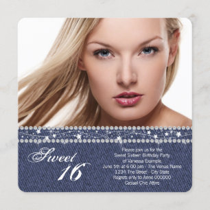 Invitation Partie de sweet sixteen de denim et de diamant