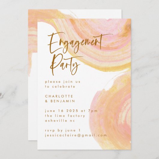 Invitation Partie d'engagement Abstraite Peach Pink Paint Swi (Devant / Derrière)