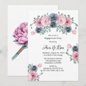 Invitation Partie d'engagement Arch Pink & Blue Blooms (Devant / Derrière)