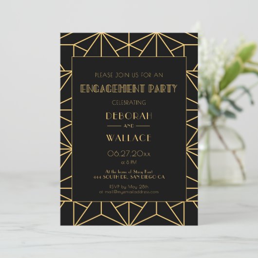 Invitation Partie d'engagement art déco géométrique des année (Debout devant)