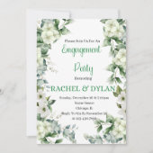 Invitation Partie d'engagement, Blanc, Vert, Fleurs Florales (Devant)
