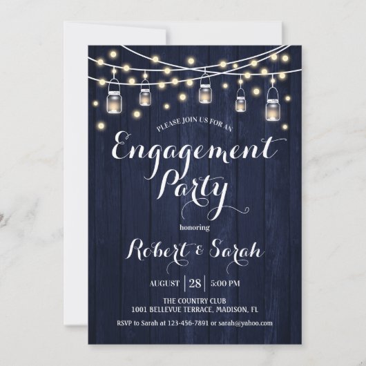 Invitation Partie d'engagement - Bleu de la Marine Bois rusti (Devant)