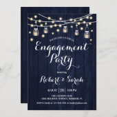 Invitation Partie d'engagement - Bleu de la Marine Bois rusti (Devant / Derrière)