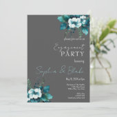 Invitation Partie d'engagement Blue and Green Floral Grey (Debout devant)