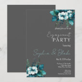 Invitation Partie d'engagement Blue and Green Floral Grey (Devant / Derrière)