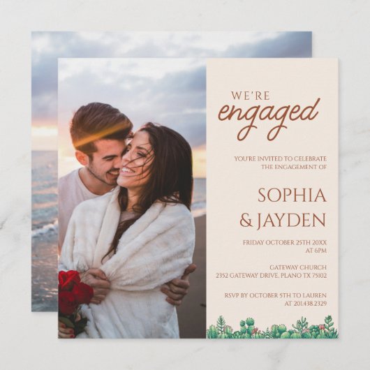 Invitation Partie d'engagement BOHO Cactus Terracotta Fall Bu (Devant / Derrière)
