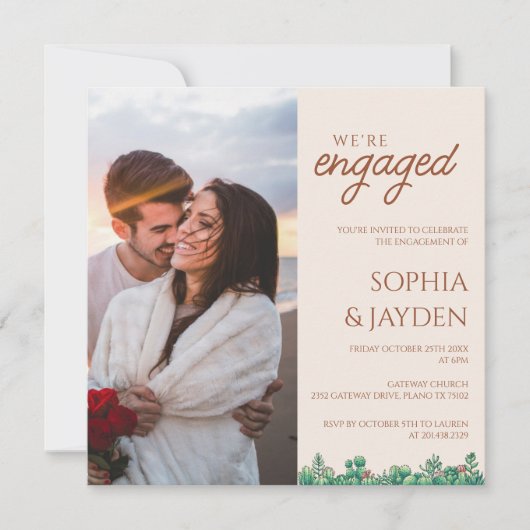 Invitation Partie d'engagement BOHO Cactus Terracotta Fall Bu (Devant)