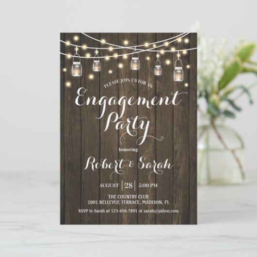 Invitation Partie d'engagement - Bois rustique (Debout devant)