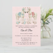 Invitation Partie d'engagement Cheval Rose et Bleu Pastel (Debout devant)