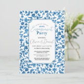Invitation Partie d'engagement Chintz Bleu et blanc Floral Di (Debout devant)