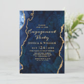 Invitation Partie d'engagement d'Agate en marbre bleu or mode (Debout devant)