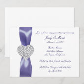 Invitation Partie d'engagement de coeur en diamant bleu viole (Devant / Derrière)