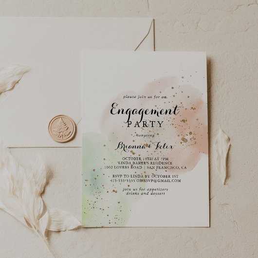 Invitation Partie d'engagement de Confetti Gold Watercolor