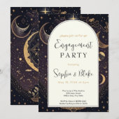 Invitation Partie d'engagement de la Lune céleste noire et or (Devant / Derrière)