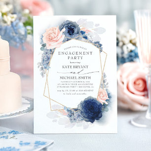 Invitation Partie d'engagement de la marine Blue Blush Dusty