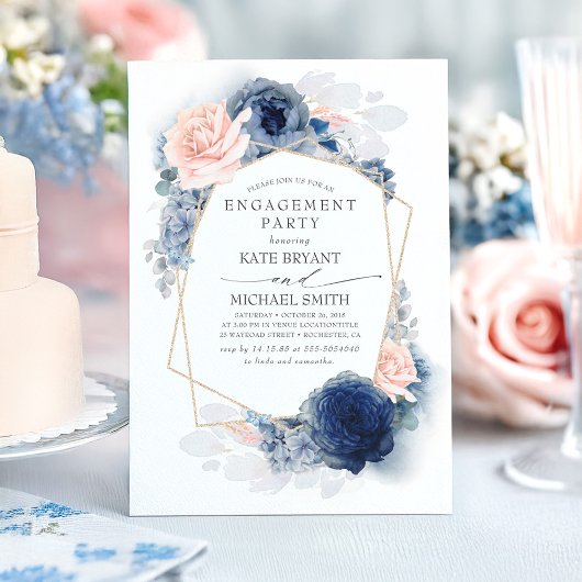 Invitation Partie d'engagement de la marine Blue Blush Dusty 