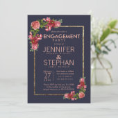 Invitation Partie d'engagement de la Marine Blue Rose Floral  (Debout devant)