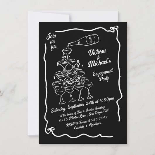 Invitation Partie d'engagement de la pile de champagne tirée (Devant)