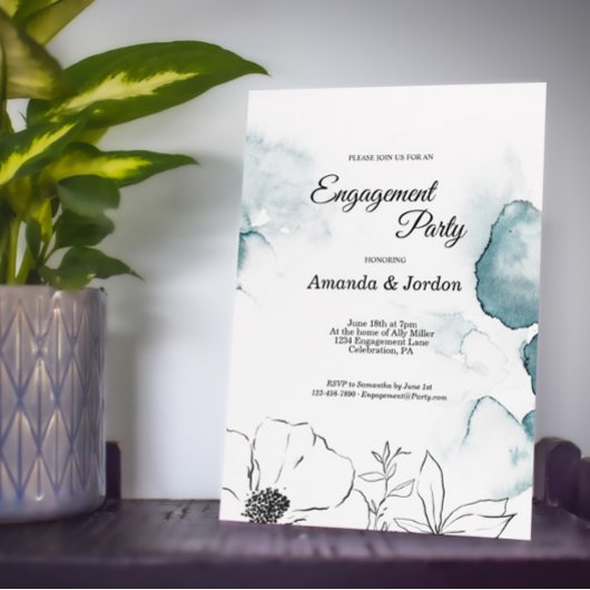 Invitation Partie d'engagement de l'aquarelle turquoise