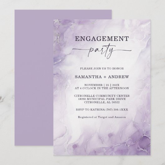 Invitation Partie d'engagement de lavande personnalisée (Devant / Derrière)