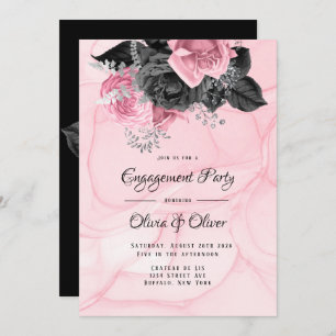 Invitation Partie d'engagement de luxe Pink Black Floral